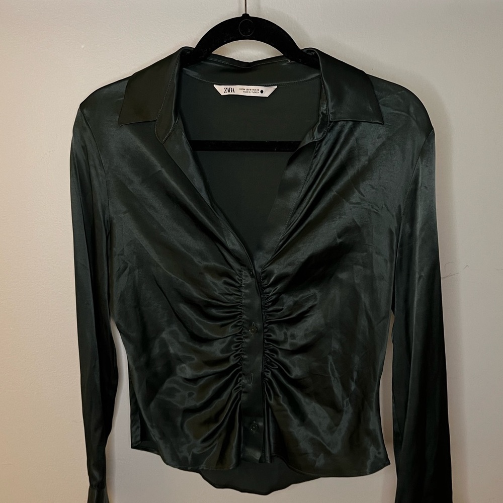 ZARA - SATIN EFFECT BLOUSE - GREEN